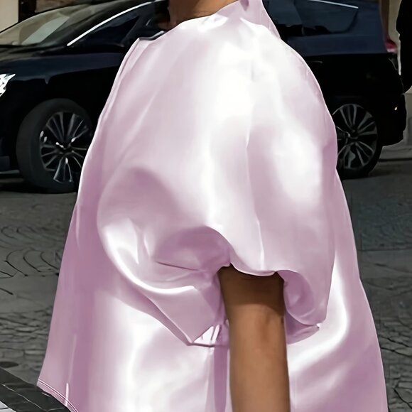 Pink Satin Puff Sleeve Top / Bridal - Picture 5 of 6
